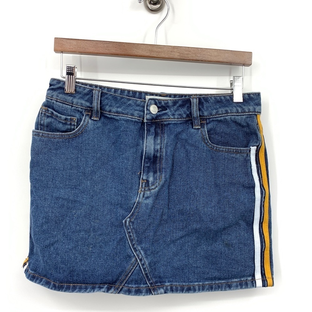 Pacsun Women 28 Jean Skirt Mini Short Medium Wash‎ Side Striped 100% Cotton 4 6